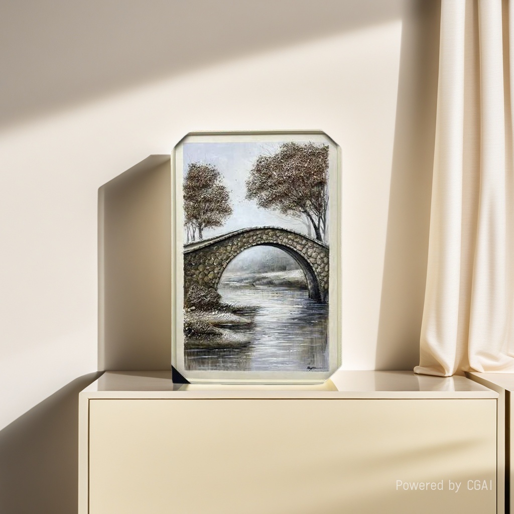 Entrance hall decorative painting, hand-painted oil painting, living room decorative painting, light luxury hanging painting, dining room American mural, corridor texture painting, arch bridge. 090853611