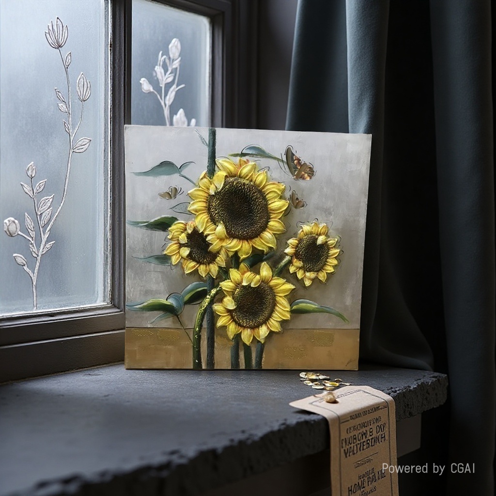 Modern and simple entrance decoration painting, hand-painted corridor, flower oil painting, Dafen Village oil painting - Sunflower 092516483 Application Scenario