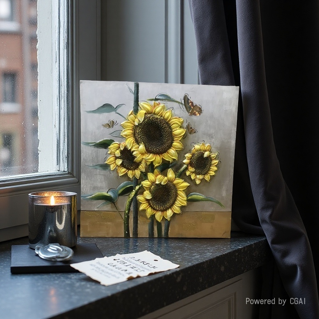 Modern and simple entrance decoration painting, hand-painted corridor, flower oil painting, Dafen Village oil painting - Sunflower 092516483