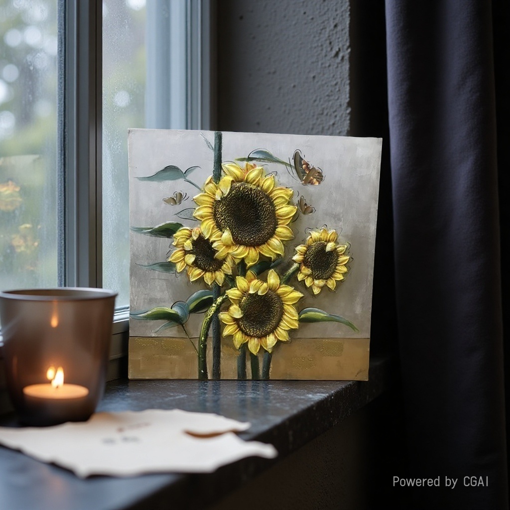 Modern and simple entrance decoration painting, hand-painted corridor, flower oil painting, Dafen Village oil painting - Sunflower 092516483 Specification image