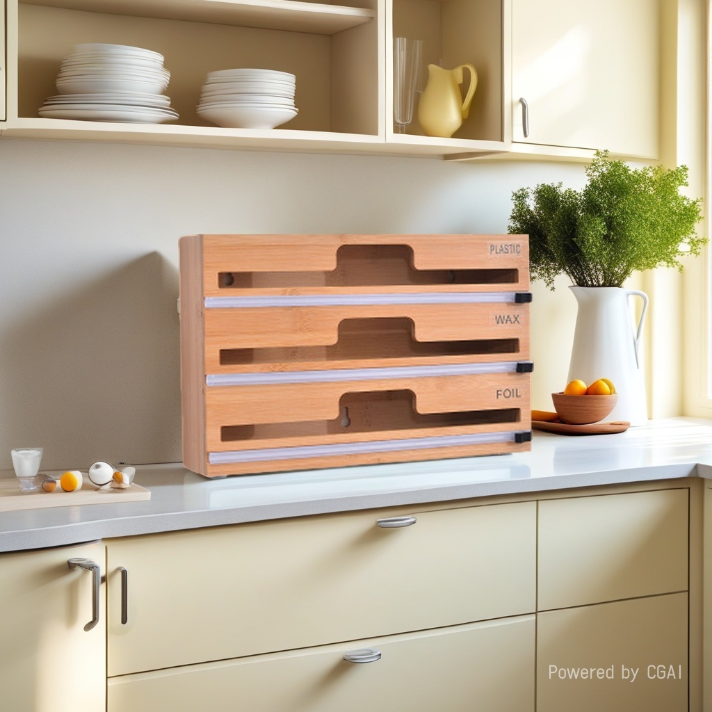Bamboo and wood drawer-type storage box, square cling film cutter, tin foil paper sheepskin roll cutter, bamboo storage box Specification image