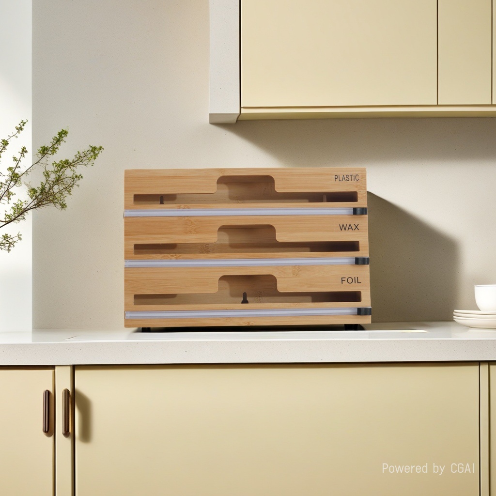 Bamboo and wood drawer-type storage box, square cling film cutter, tin foil paper sheepskin roll cutter, bamboo storage box details Picture