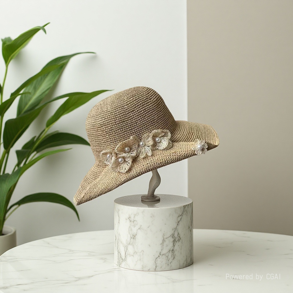 Spring and summer designer's three-dimensional small flower pearl original Lafite grass basin hat, elegant fisherman's hat, sun hat