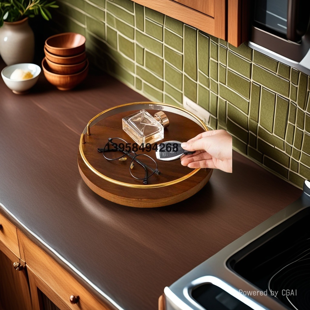 ins Acacia wood round storage plate, metal solid wood tabletop, dessert plate, fruit plate, tea plate, cup tray ht Specification image