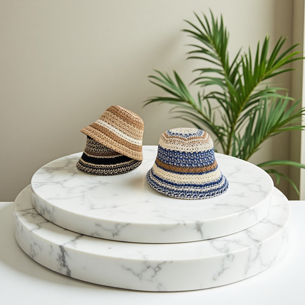 A new summer striped knitted straw hat for women, a stylish and versatile small fisherman hat that shows off one's face. It's a basin hat and bucket hat for outings Application Scenario