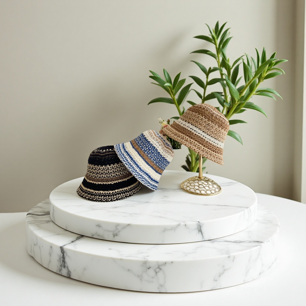 A new summer striped knitted straw hat for women, a stylish and versatile small fisherman hat that shows off one's face. It's a basin hat and bucket hat for outings Specification image