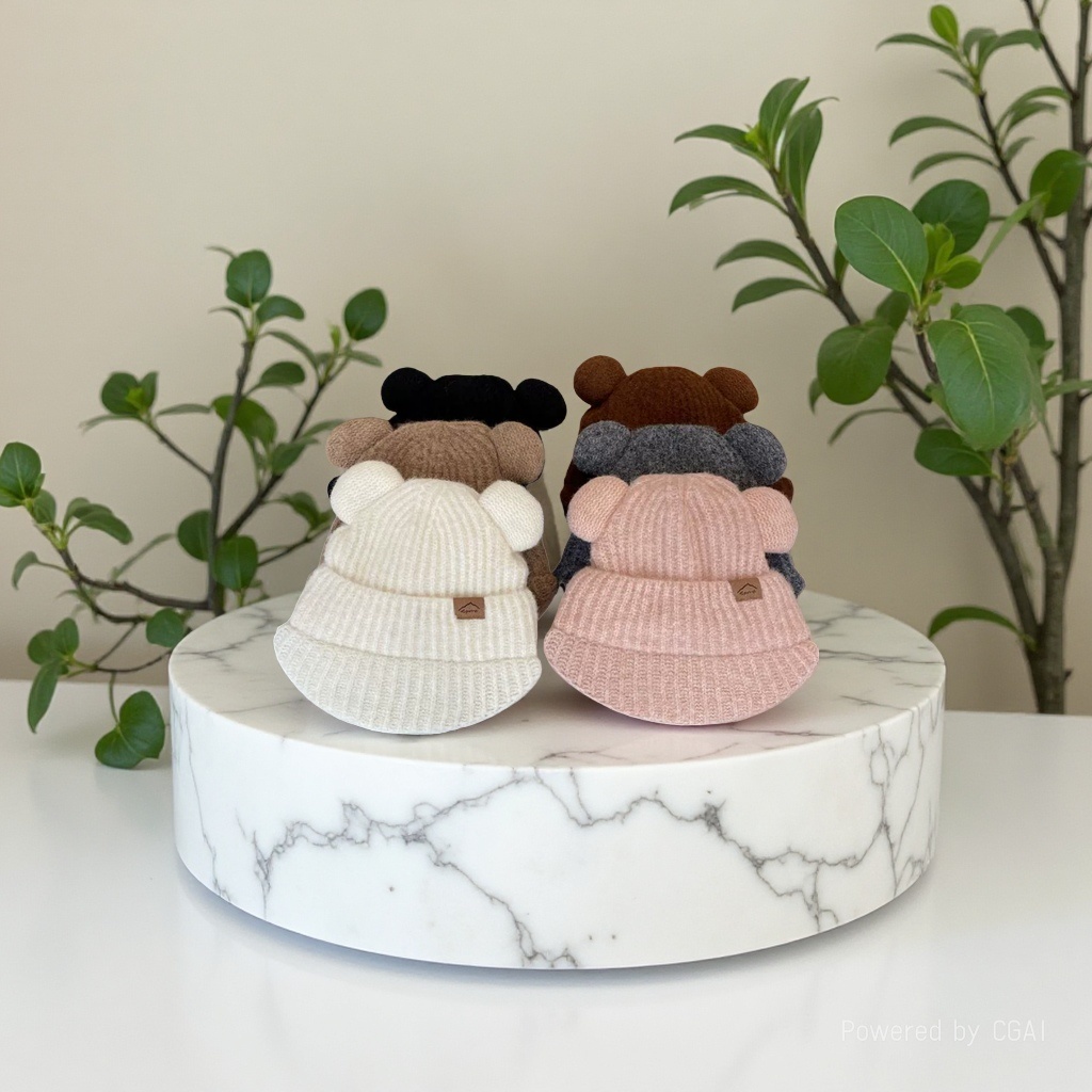 Cartoon cute bear ear knitted baseball cap for women, thickened for cold protection and warmth in autumn and winter, ear protection with fleece wool cap Application Scenario