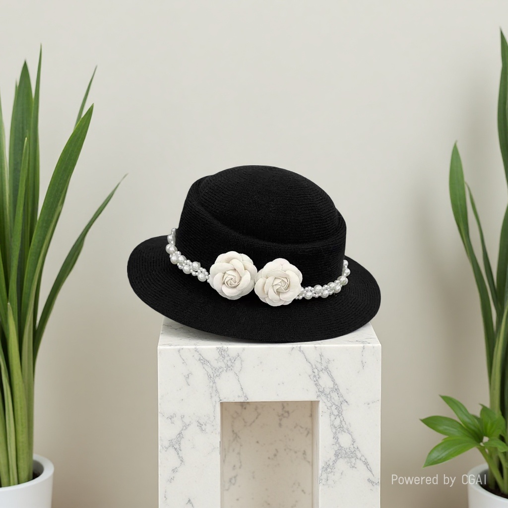 Francés hepburn viento perla camellia sombrero niño primavera otoño temperamento elegante retro mostrar cara pequeño pintor sombrero maré Specification image