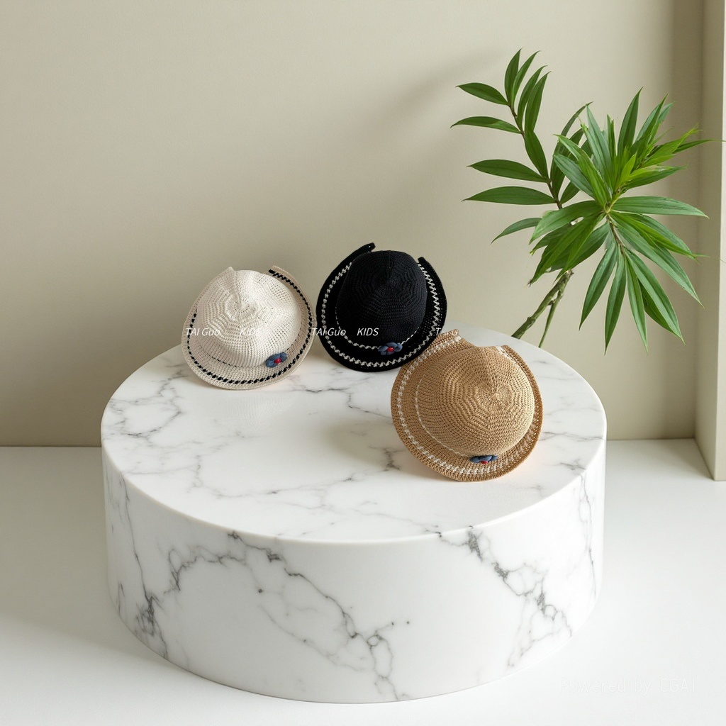 Summer children's stylish flower-knitted cap with a wide open brim for breathability and sun protection. Girls' stylish striped fisherman's hat Application Scenario