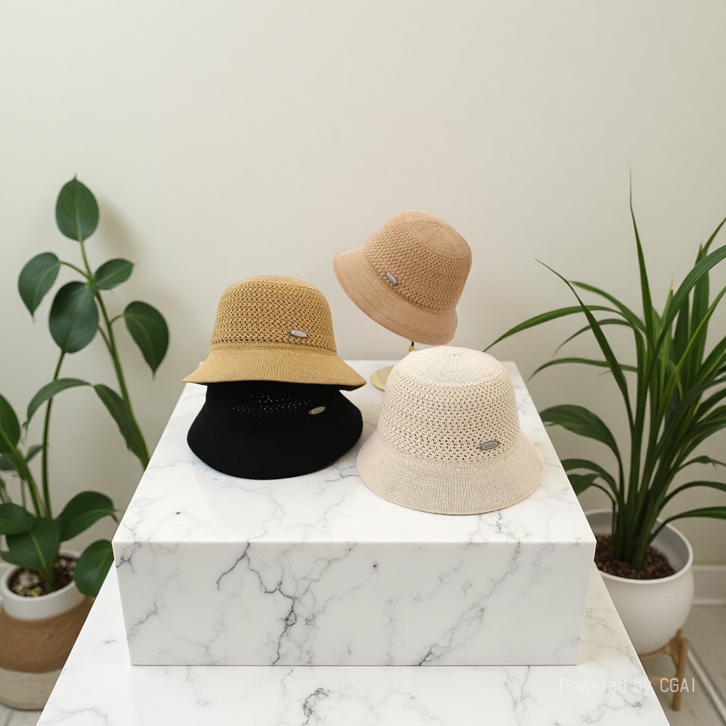 The new Spring and Autumn style of small casual knitted basin cap for women's autumn sun hat, with a breathable and hollowed-out Korean-style knitted design Specification image