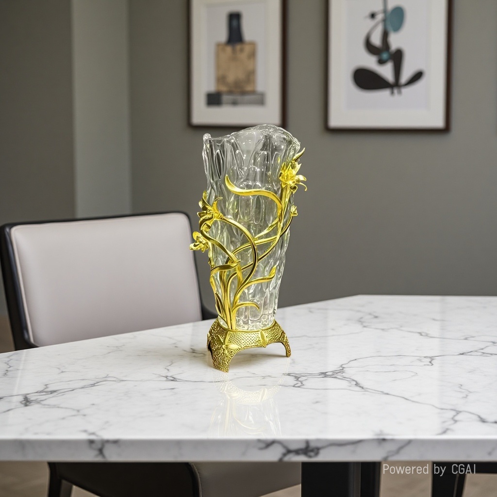 Cross-border European-style light luxury glass vase, a high-end living room flower arrangement, indoor transparent hydroponic decorative item Specification image