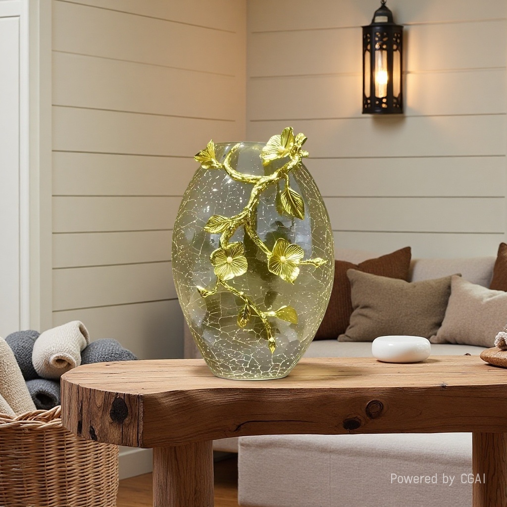 European-style light luxury cracked round glass vase, table decoration, living room, bedroom, entrance hall, hotel study, home decoration Application Scenario