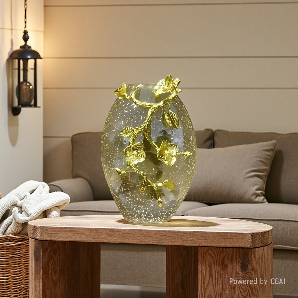 European-style light luxury cracked round glass vase, table decoration, living room, bedroom, entrance hall, hotel study, home decoration Specification image