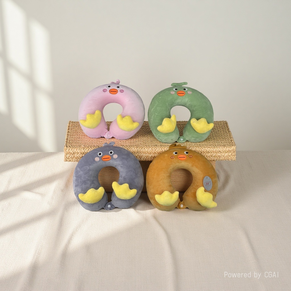 Cute cartoon duck-shaped memory foam U-shaped travel pillow, comfortable neck protection, relaxing sleep details Picture