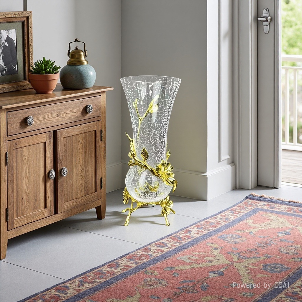 Crystal glass vase, hydroponic transparent flower arrangement, luxurious living room decorative handicrafts and ornaments details Picture
