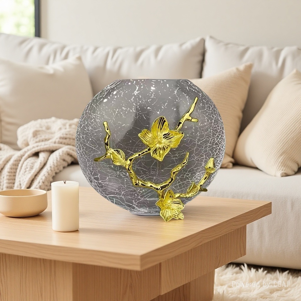Modern and simple cracked round glass vase, table decoration, entrance hall, hotel, living room, bedroom, soft decoration and home decor Specification image