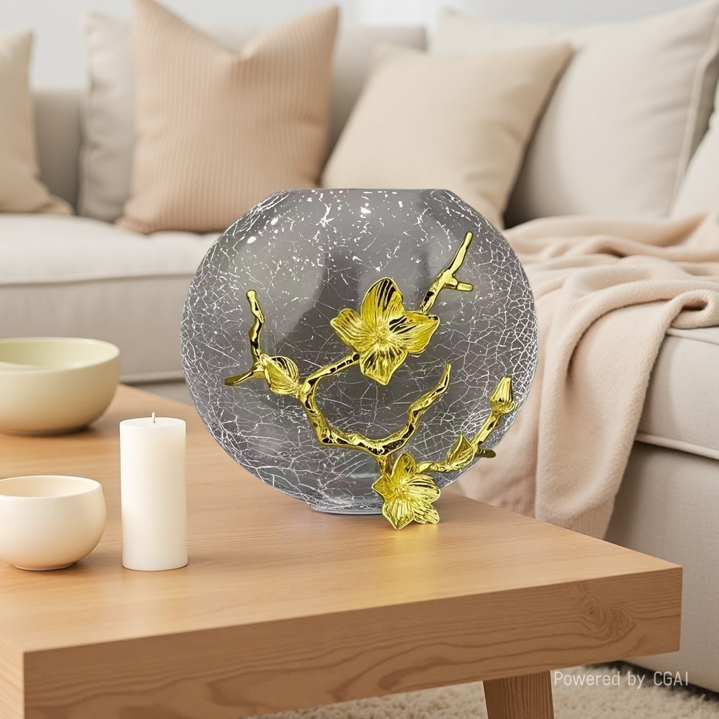 Modern and simple cracked round glass vase, table decoration, entrance hall, hotel, living room, bedroom, soft decoration and home decor Application Scenario