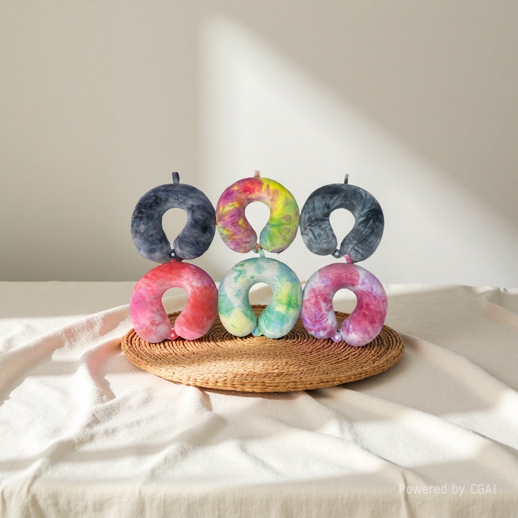 Colorful tie-dyed U-shaped pillow, memory foam travel pillow, comfortable, breathable and portable new style details Picture