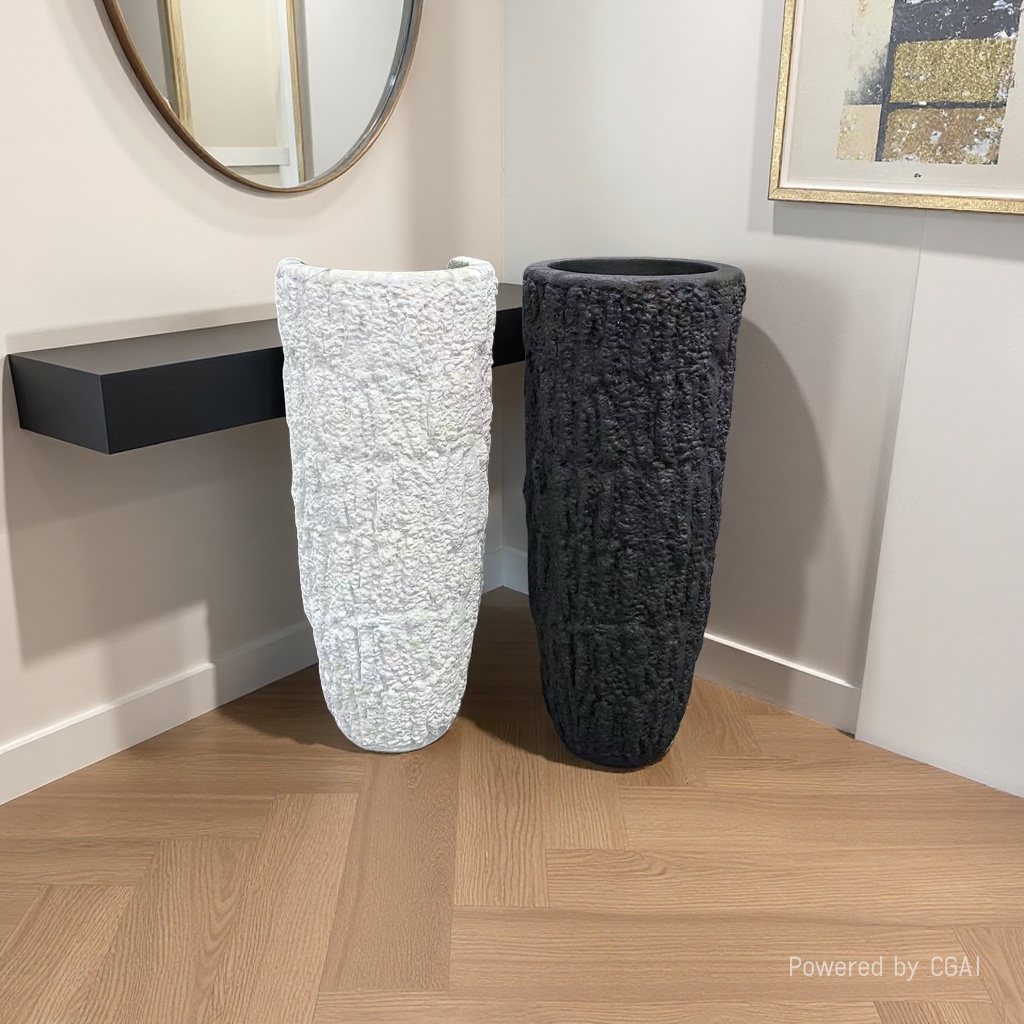 2026 Light Luxury Minimalist Style floor-standing Large Vase for Homestay and hotel soft decoration Black and white flower pot Set for Home living room flower pot ornaments details Picture