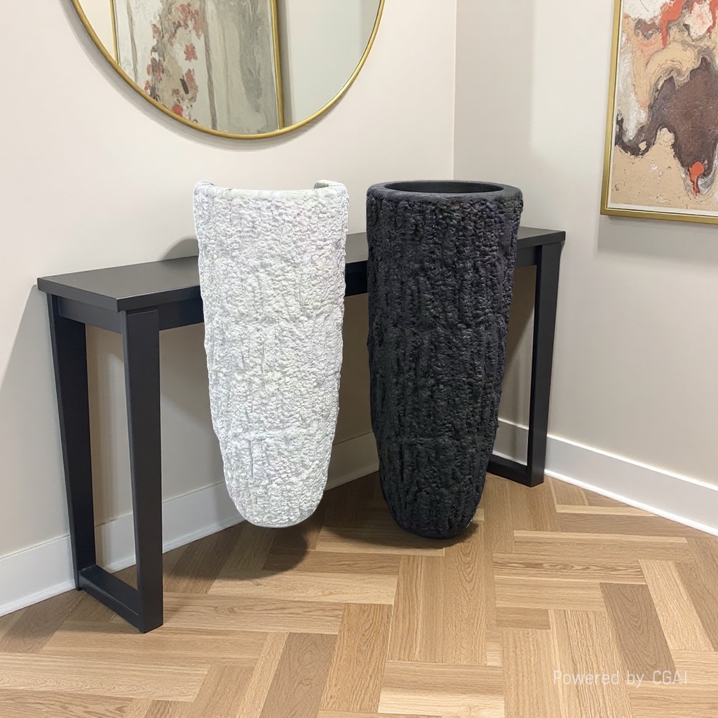 2026 Light Luxury Minimalist Style floor-standing Large Vase for Homestay and hotel soft decoration Black and white flower pot Set for Home living room flower pot ornaments