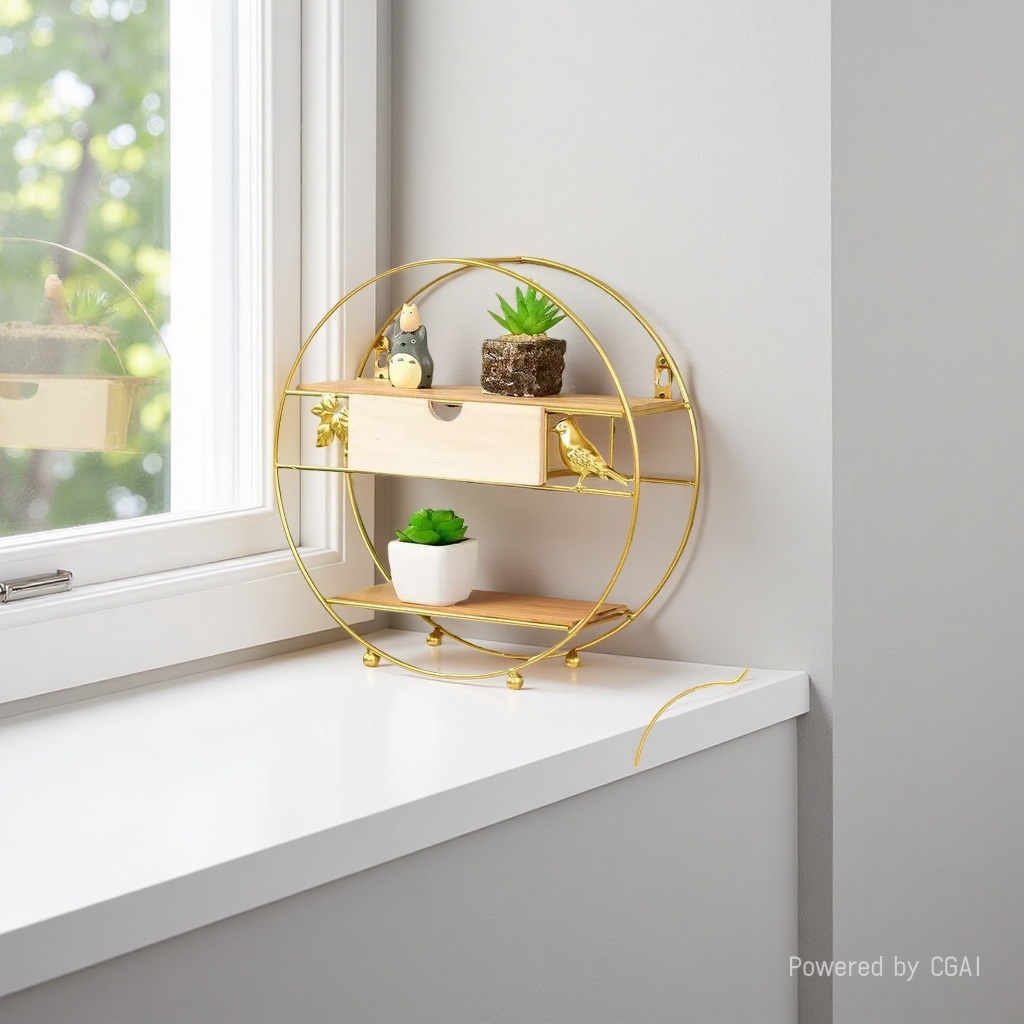 Golden circular metal storage rack, rotating bookshelf, kitchen storage wonder, TV hanging rack, TV stand Specification image