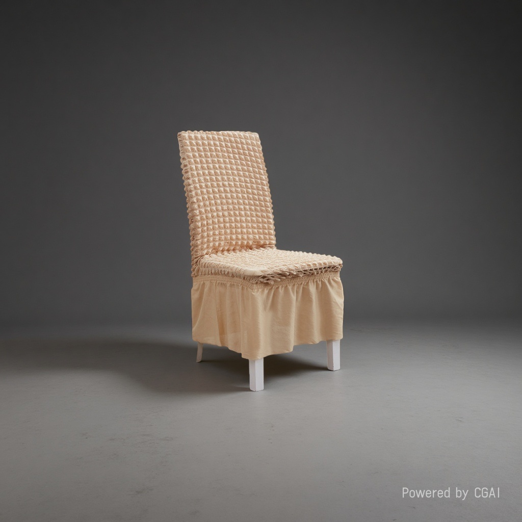 Beige woven texture chair cover and silver fox fleece printed chair cover details Picture