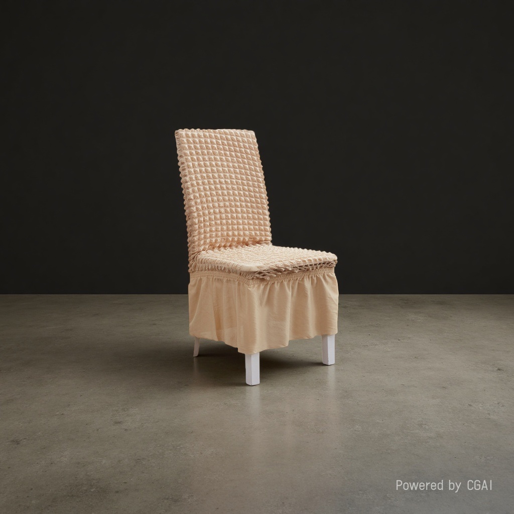 Beige woven texture chair cover and silver fox fleece printed chair cover Specification image