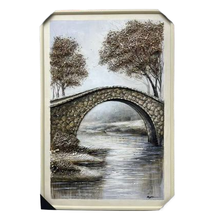 Entrance hall decorative painting, hand-painted oil painting, living room decorative painting, light luxury hanging painting, dining room American mural, corridor texture painting, arch bridge. 090853611 Item Picture