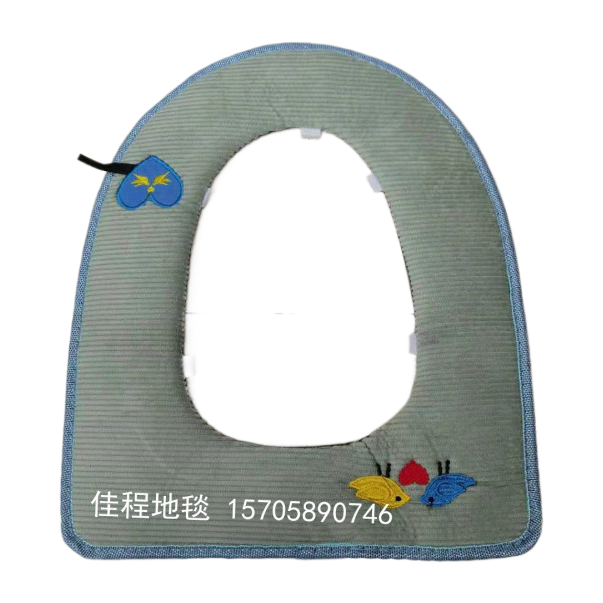 Nordic corduroy lovebird embroidered handle style small horizontal pattern warm toilet seat cover, toilet seat cover with Velcro strap style Item Picture