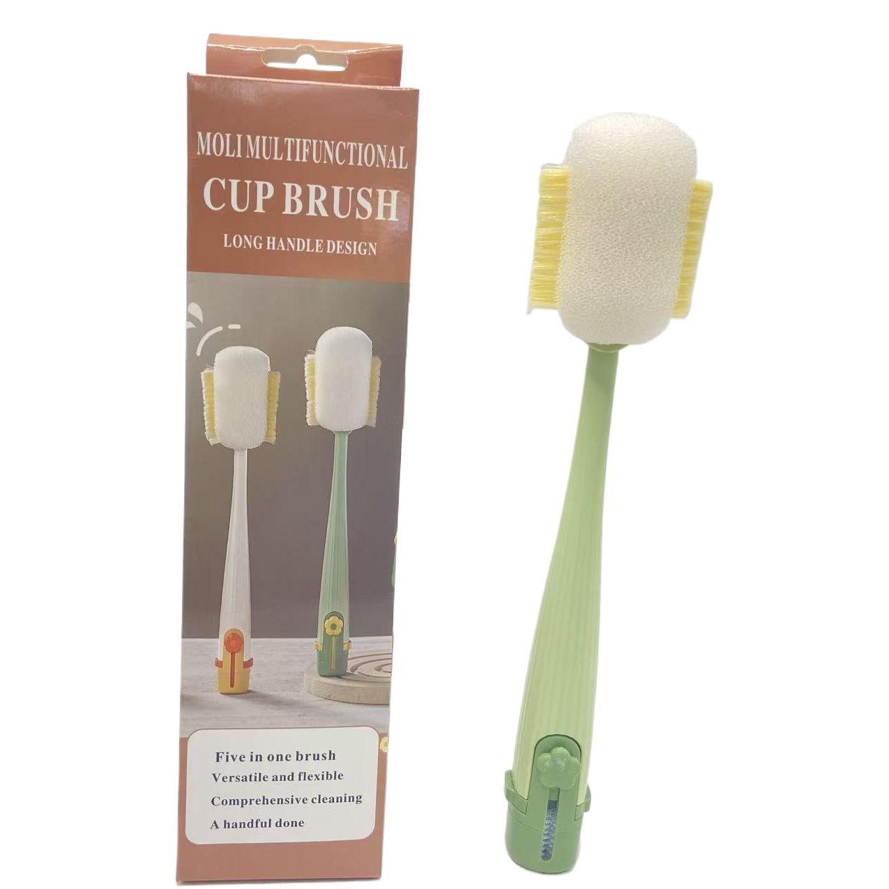 Household cup brush, five-in-one multi-functional cup cleaning brush, baby bottle brush, straw, loofah and pulp brush for cleaning cups Item Picture