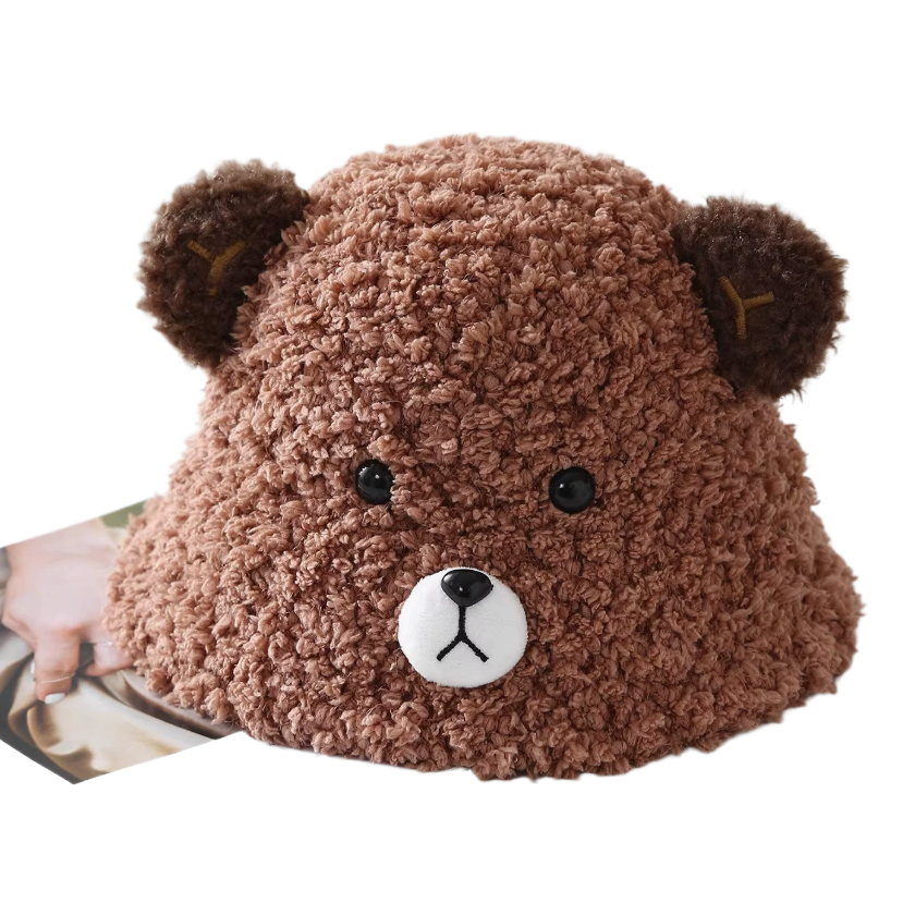 New teddy bear bucket hat, women's autumn and winter warm ear-protecting hat, cute plush hat, student cycling cold-proof wool basin Item Picture