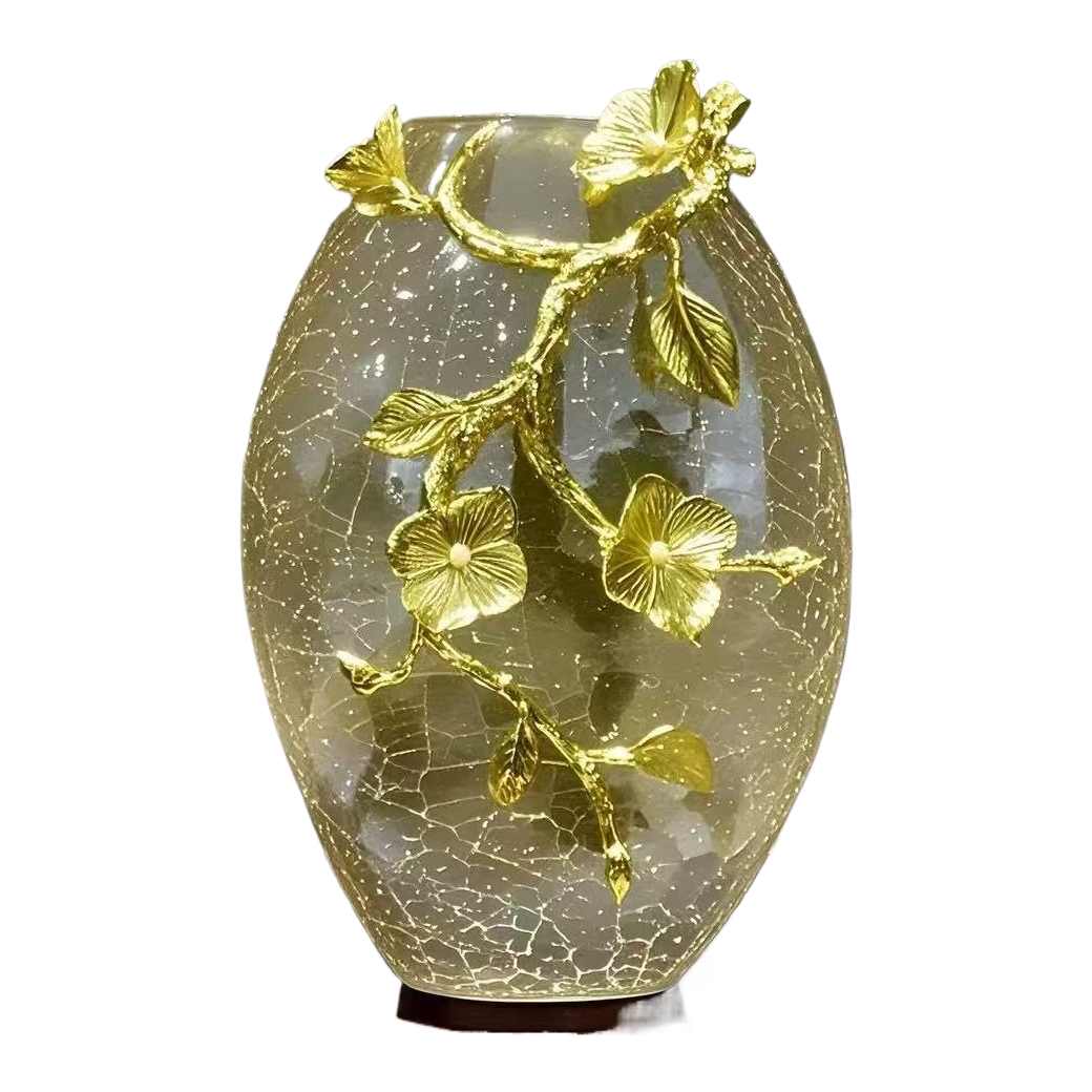 European-style light luxury cracked round glass vase, table decoration, living room, bedroom, entrance hall, hotel study, home decoration Item Picture