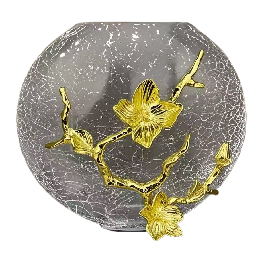 Modern and simple cracked round glass vase, table decoration, entrance hall, hotel, living room, bedroom, soft decoration and home decor Item Picture
