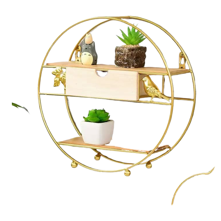 Golden circular metal storage rack, rotating bookshelf, kitchen storage wonder, TV hanging rack, TV stand Item Picture