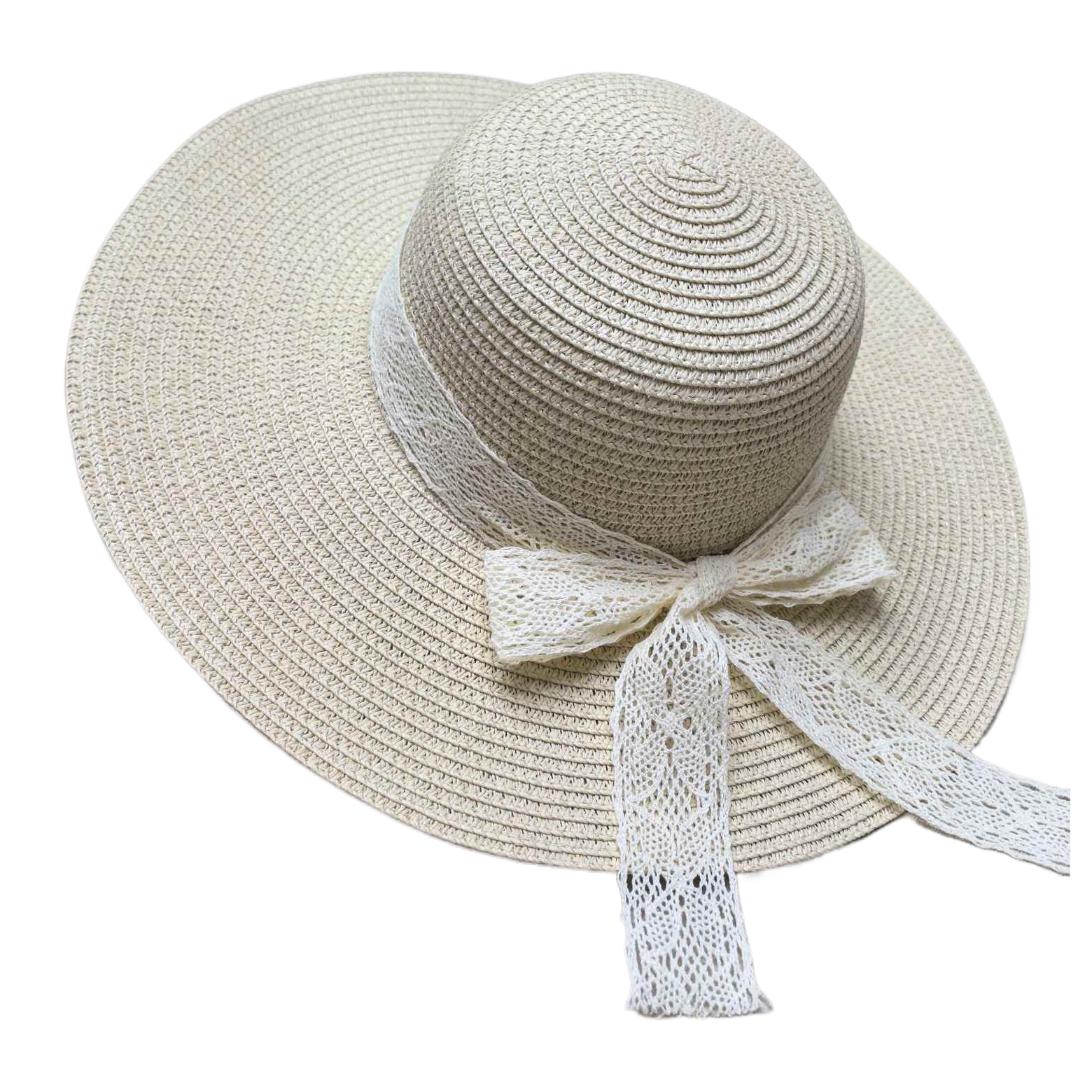 Cross-border new bestsellers: wide-brimmed straw hats for women in spring and summer, beach hats, lace bow ribbon straw hats, sun hats, beach vacation, outdoor travel, sun protection hats, and daily urban style Item Picture