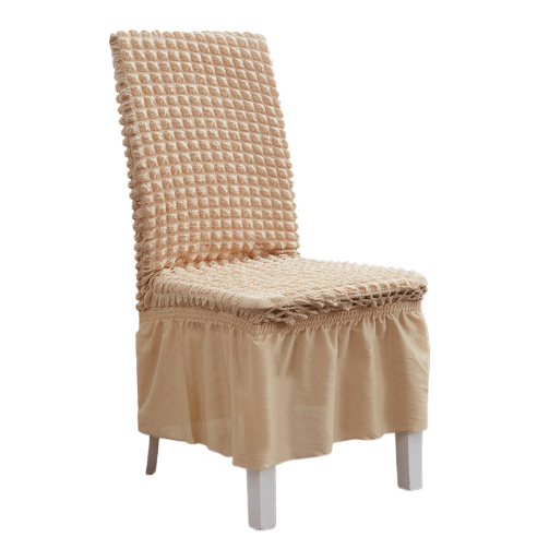 Beige woven texture chair cover and silver fox fleece printed chair cover Item Picture