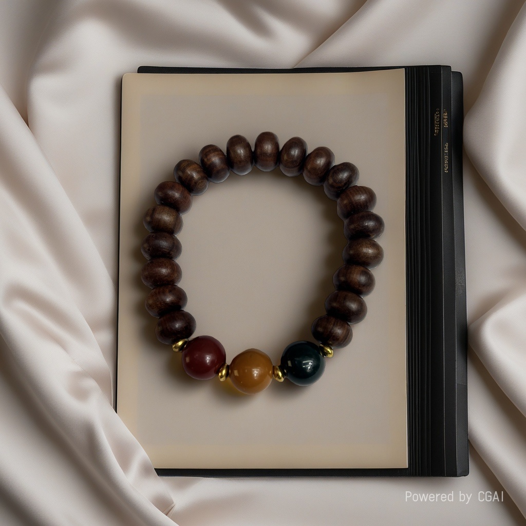 New Chinese-style yellow rosewood three-color old-style bead traffic light bracelet, men's and women's artistic retro Buddhist bead bracelet, prayer bead jewelry