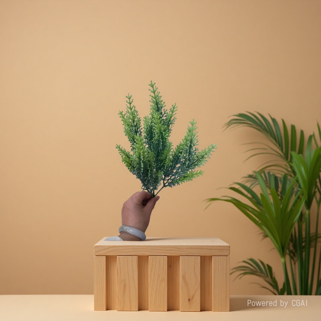 Artificial plants, artificial green plants, artificial flowers, 5-fork 25-mesh plastic spray-painted aquatic plants, indoor and outdoor DIY decoration and shooting props in stock details Picture