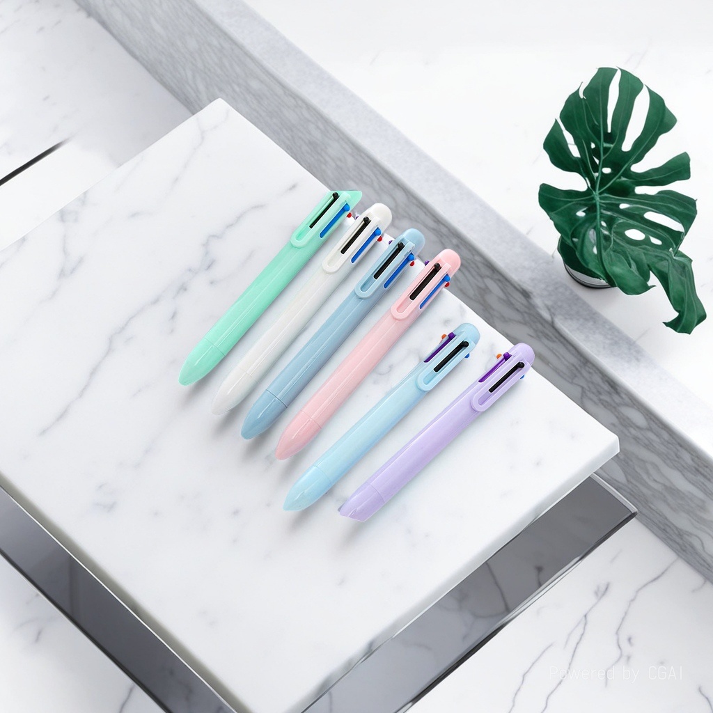 创意马卡龙6色圆珠笔ins纯色按动笔学生多色油笔少女心彩色手账笔