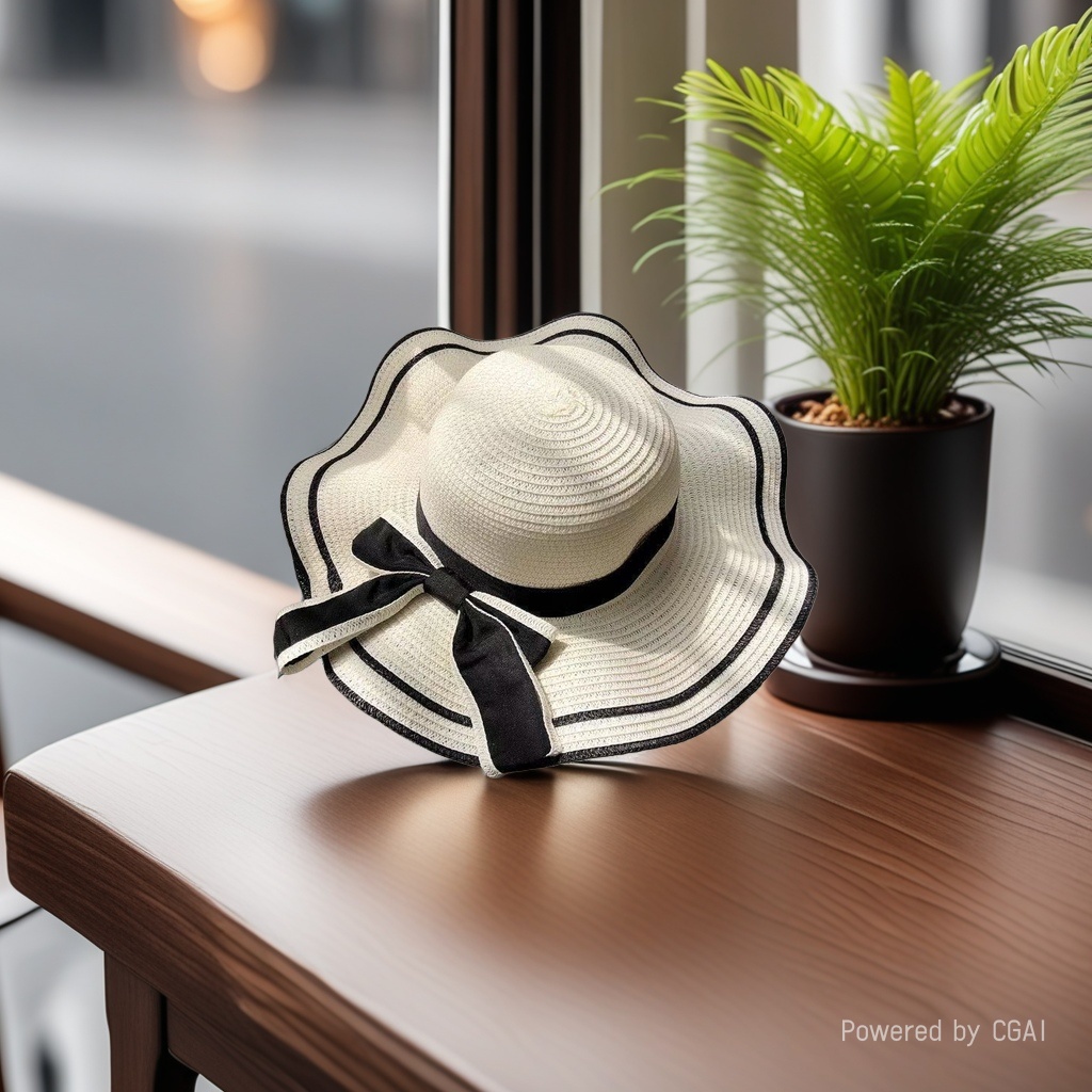 Ladies' straw hat, bow ribbon straw hat, beach hat, wavy border sun-drying hat, sun hat, seaside vacation, travel, daily outdoor leisure urban style Application Scenario