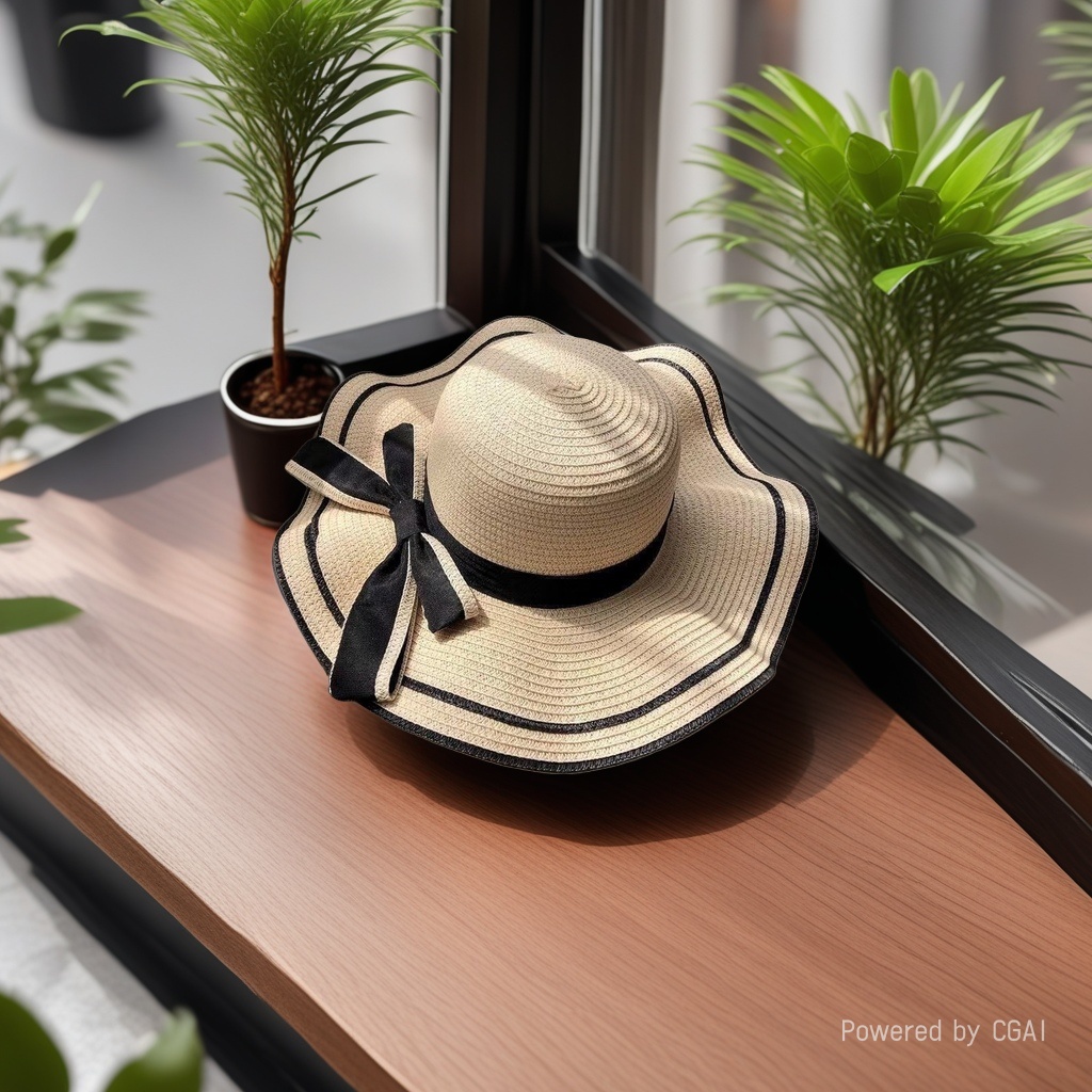 Ladies' straw hat, bow ribbon straw hat, beach hat, wavy border sun-drying hat, sun hat, seaside vacation, travel, daily outdoor leisure urban style Specification drawing