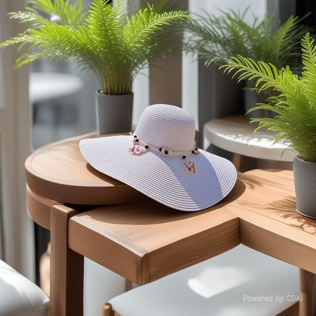Ladies' summer white wide-brimmed straw hats decorated with shell ornaments, large straw hats, beach hats, sun protection hats and shade hats, seaside vacation and travel, daily outdoor leisure urban style details Picture