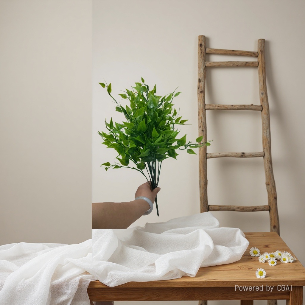 DIY decoration process of 18-head single-fork peach-leaf water plant plastic artificial flower plant wall, artificial green plant water plant, artificial green plant stock replenishment cabinet details Picture