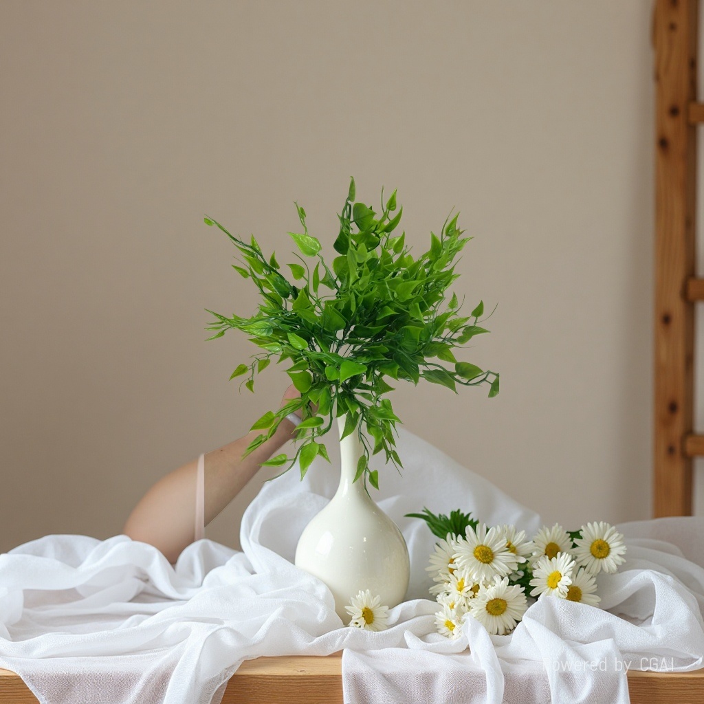 DIY decoration process of 18-head single-fork peach-leaf water plant plastic artificial flower plant wall, artificial green plant water plant, artificial green plant stock replenishment cabinet Application Scenario
