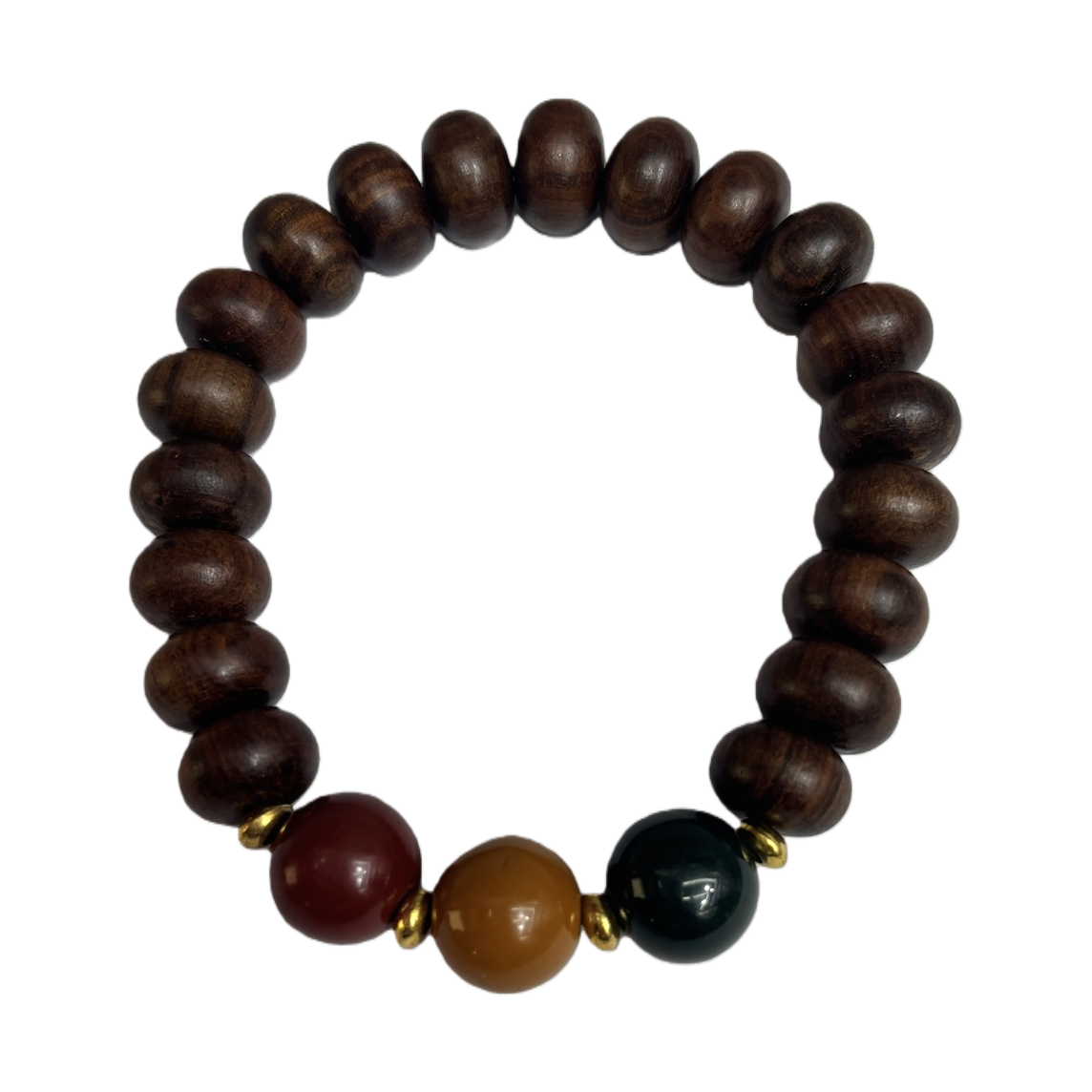 New Chinese-style yellow rosewood three-color old-style bead traffic light bracelet, men's and women's artistic retro Buddhist bead bracelet, prayer bead jewelry Item Picture