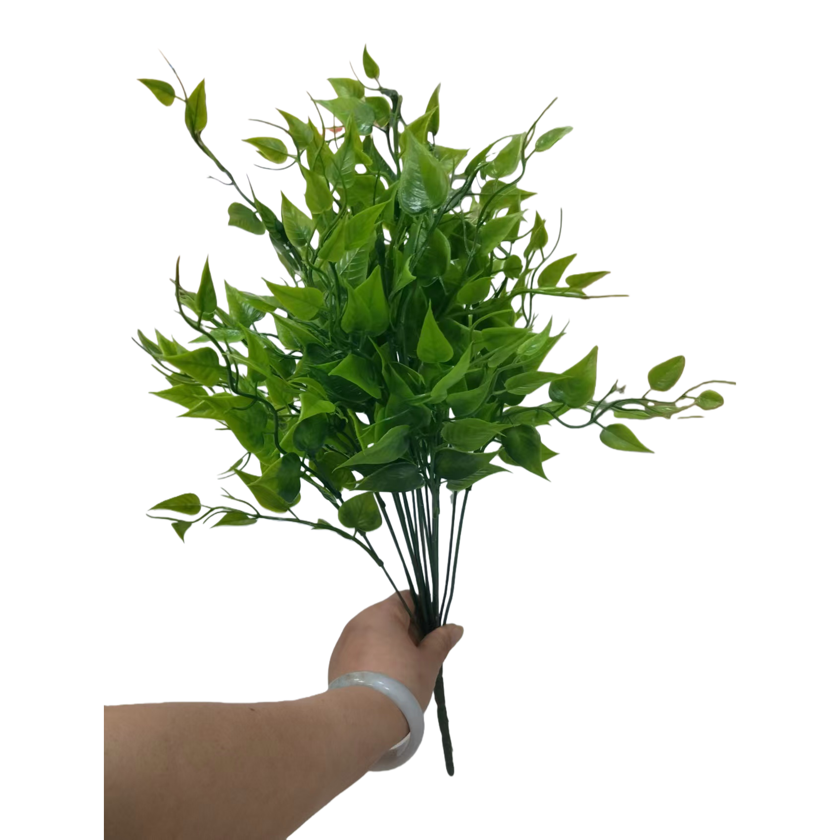 DIY decoration process of 18-head single-fork peach-leaf water plant plastic artificial flower plant wall, artificial green plant water plant, artificial green plant stock replenishment cabinet Item Picture