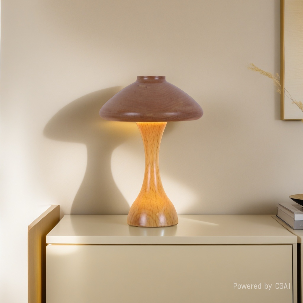 CICO Wooden Mushroom Atmosphere Small Desk Lamp with head switch Night light type-c rechargeable portable desk lamp Specification drawing