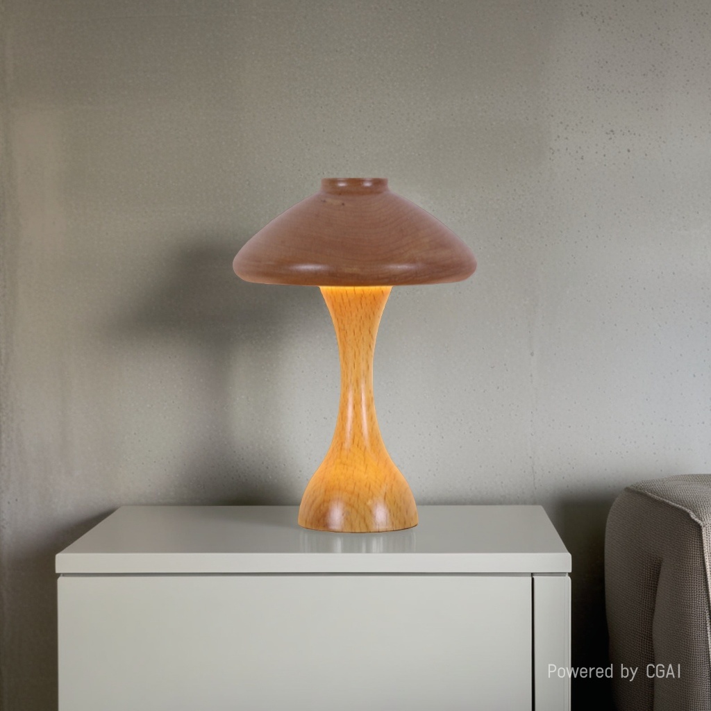 CICO Wooden Mushroom Atmosphere Small Desk Lamp with head switch Night light type-c rechargeable portable desk lamp details Picture