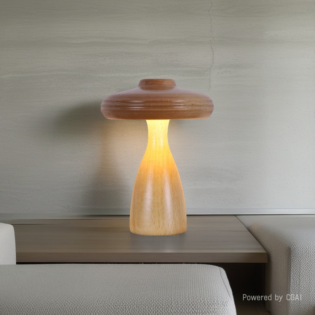 CICO Wooden Mushroom Atmosphere Small Desk Lamp Head Switch Night Light type-c Charging Portable Desk Lamp 102700176 details Picture