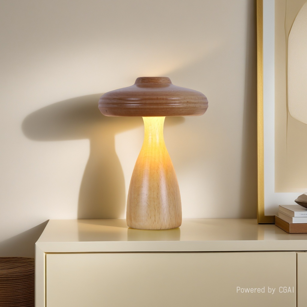CICO Wooden Mushroom Atmosphere Small Desk Lamp Head Switch Night Light type-c Charging Portable Desk Lamp 102700176 Specification drawing